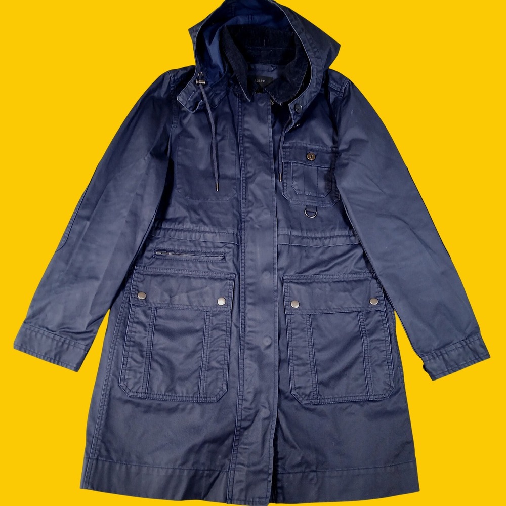 J Crew Downtown Chore Barn Utility Jacket Women's S Hodded Long Field Coat Navy